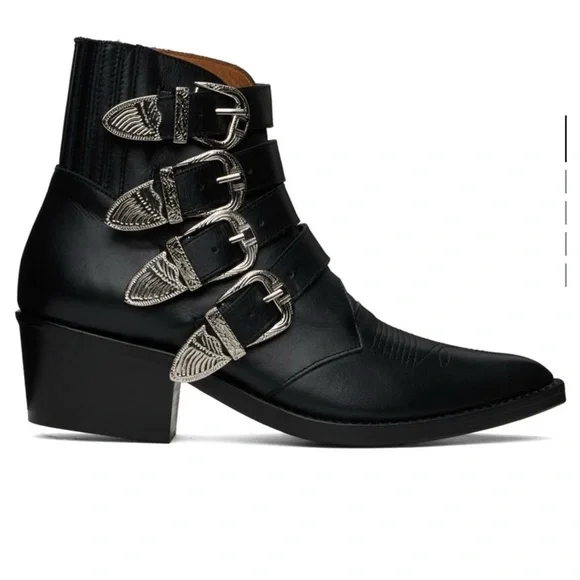 TOGA Pulla Black Silver Ankle Boots Western Style